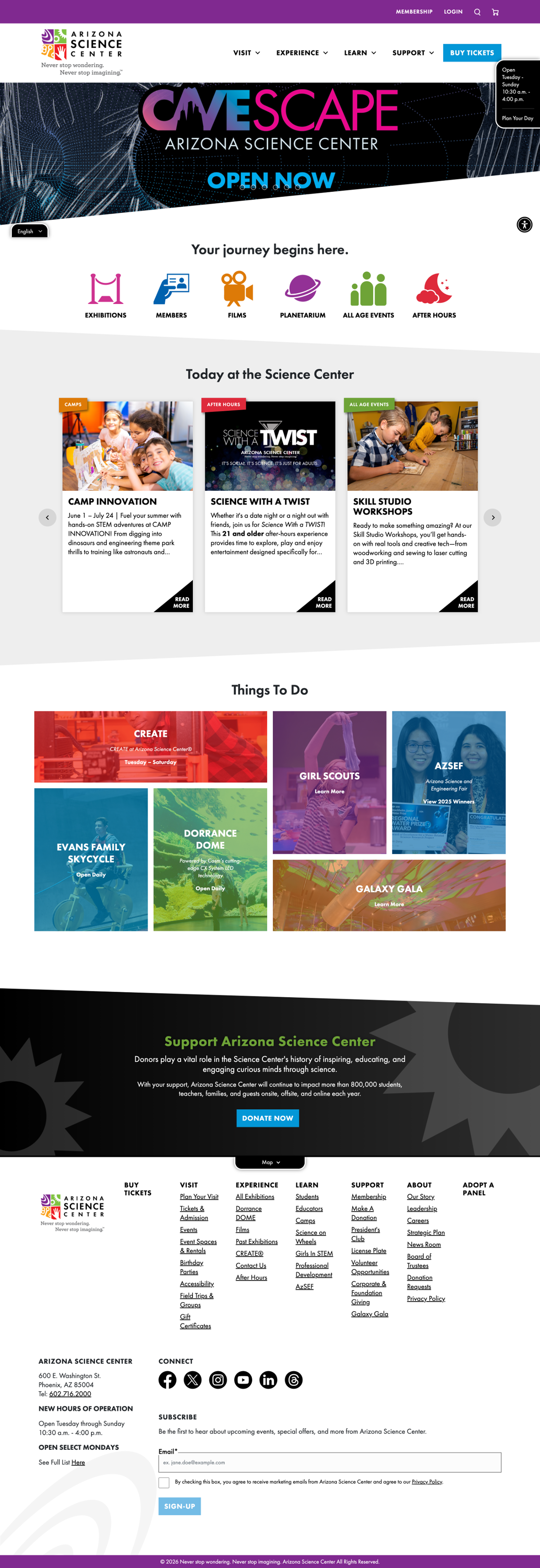 Original Arizona Science Center homepage